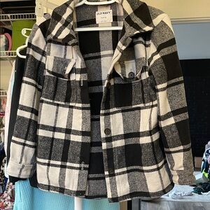 Old Navy Black and White Plaid Kids Shacket Jacket